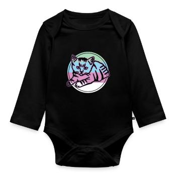 Chat graphique Retro Cat pour les propriétaires de chats - Body Bébé bio manches longues - noir - Devant