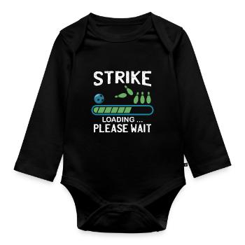 Strike Chargement | Drôle de bowling - Body Bébé bio manches longues - noir - Devant