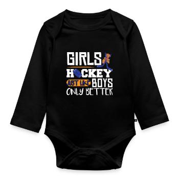 Girls Hockey Ice Hockey Player - Organic Longsleeve Baby Bodysuit - black - Front