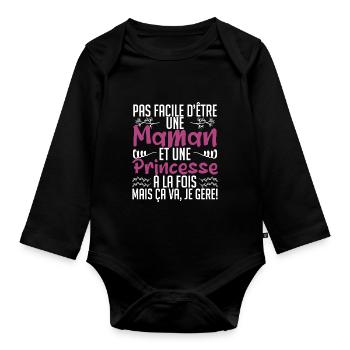 pas facile d'être une maman et une Princesse. - Body Bébé bio manches longues - noir - Devant
