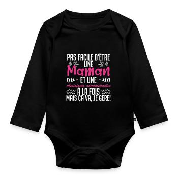 d'être une maman et une Assistante administrative. - Body Bébé bio manches longues - noir - Devant