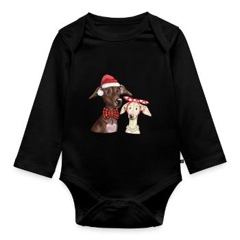 Italian Greyhound Whippet Christmas Dog - Organic Longsleeve Baby Bodysuit - black - Front