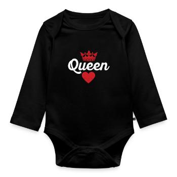 Queen Red Heart Crown Silhouette Couples Man - Organic Longsleeve Baby Bodysuit - black - Front