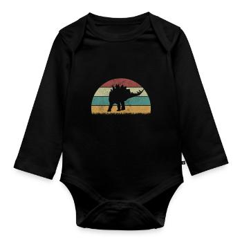 Stegosaurus Dinosaurier Kinder Dino Geschenk - Baby Bio-Langarm-Body - Schwarz - Vorne