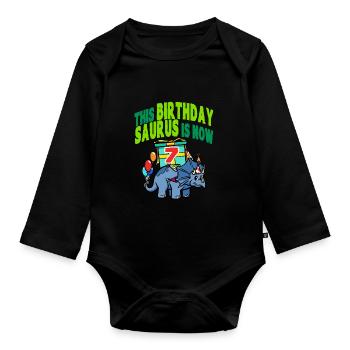 This Birthday Saurus Is Now 7 Dinosaur - Organic Longsleeve Baby Bodysuit - black - Front