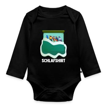 Schlafshirt Vogelmotiv Amsel Rotkehlchen Vogel Lie - Baby Bio-Langarm-Body - Schwarz - Vorne