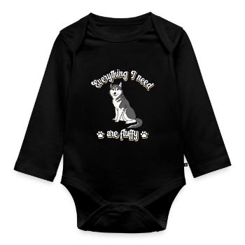 Tout ce dont j’ai besoin est moelleux chien doux Gris - Body Bébé bio manches longues - noir - Devant