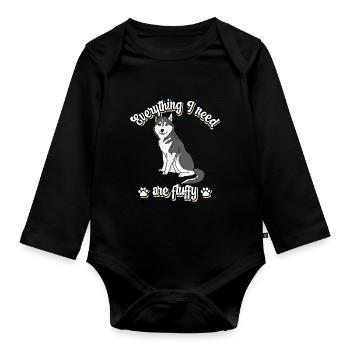 Everything I need are fluffy süßes Hunde Grey - Baby Bio-Langarm-Body - Schwarz - Vorne