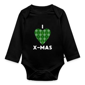 I Love X-Mas Weihnachten Gestricktes Herz - Baby Bio-Langarm-Body - Schwarz - Vorne