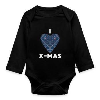 I Love X-Mas Weihnachten Gestricktes Herz - Baby Bio-Langarm-Body - Schwarz - Vorne