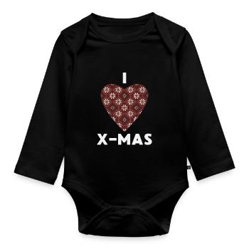 I Love X-Mas Weihnachten Gestricktes Herz - Baby Bio-Langarm-Body - Schwarz - Vorne