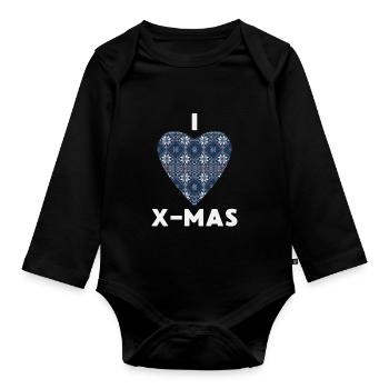 I Love X-Mas Weihnachten Gestricktes Herz - Baby Bio-Langarm-Body - Schwarz - Vorne