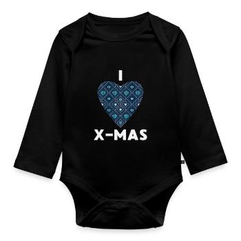 I Love X-Mas Weihnachten Gestricktes Herz - Baby Bio-Langarm-Body - Schwarz - Vorne