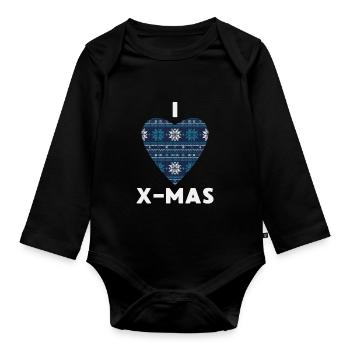 I Love X-Mas Weihnachten Gestricktes Herz - Baby Bio-Langarm-Body - Schwarz - Vorne