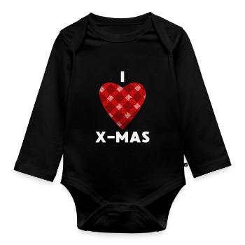 I Love X-Mas Weihnachten Gestricktes Herz - Baby Bio-Langarm-Body - Schwarz - Vorne