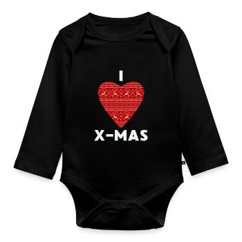 I Love X-Mas Weihnachten Gestricktes Herz - Baby Bio-Langarm-Body - Schwarz - Vorne