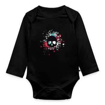 Éclaboussure de couleur de crâne d'Halloween - Body Bébé bio manches longues - noir - Devant