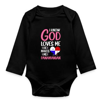 God loves me Panamanian Panamanian Homeland - Organic Longsleeve Baby Bodysuit - black - Front
