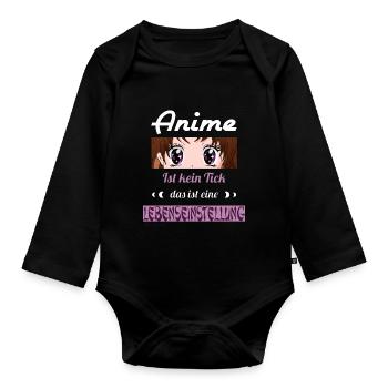 Anime ist kein Tick ist eine Lebenseinstellung - Baby Bio-Langarm-Body - Schwarz - Vorne