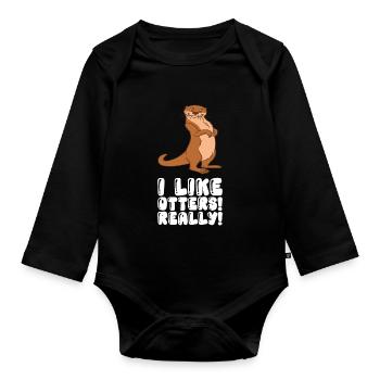 Cute otter puns and otter jokes - Organic Longsleeve Baby Bodysuit - black - Front