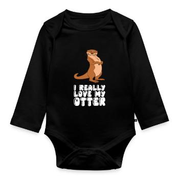 Cute otter puns and otter jokes - Organic Longsleeve Baby Bodysuit - black - Front