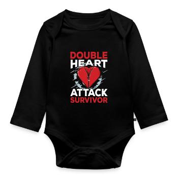 Double heart attack Surviving heart attack - Organic Longsleeve Baby Bodysuit - black - Front