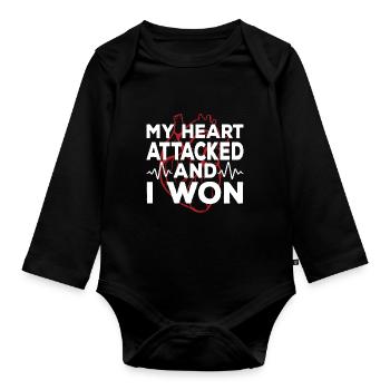 My heart attacked and I won - Organic Longsleeve Baby Bodysuit - black - Front
