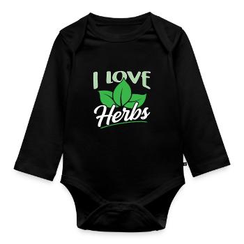 J’aime les herbes herbes herbes de jardin - Body Bébé bio manches longues - noir - Devant
