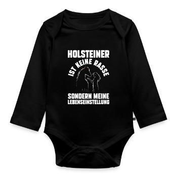 Pferd Reitsport Reiten Pferdesport Holsteiner - Baby Bio-Langarm-Body - Schwarz - Vorne