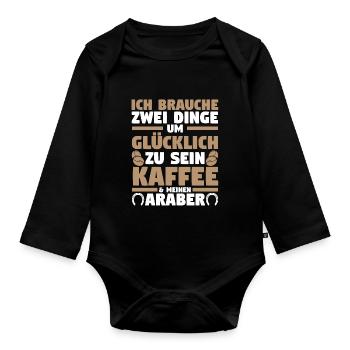 Pferd Reitsport Reiten Pferdesport Kaffee Araber - Baby Bio-Langarm-Body - Schwarz - Vorne