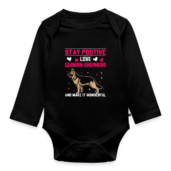 stay postive love German Shepherd - Baby Bio-Langarm-Body - Schwarz - Vorne