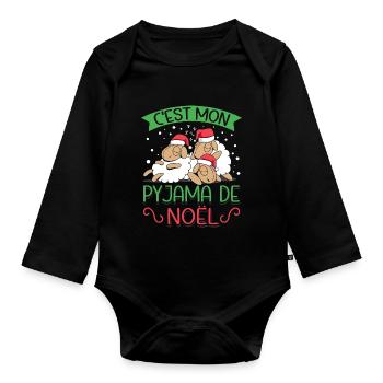 C'est Mon Pyjama De Noël Drôle De Moutons - Body Bébé bio manches longues - noir - Devant