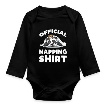 Offizielles Nickerchen-Shirt Schlafender Panda - Baby Bio-Langarm-Body - Schwarz - Vorne