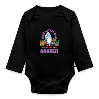 Gnomes de jardin Gnome Amant Drôle de Gnome Jardinage - Body Bébé bio manches longues - noir - Devant
