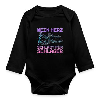 Mein Herz Schlägt Für Schlager Volksmusik Gaudi - Baby Bio-Langarm-Body - Schwarz - Vorne