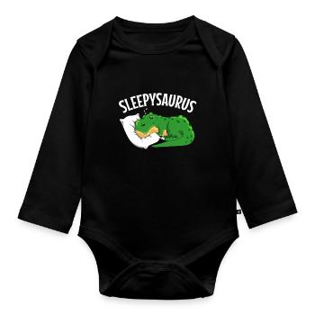 Sleepysaurus Dinosaur Pajamas Pajamas - Organic Longsleeve Baby Bodysuit - black - Front