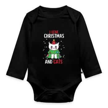 J’aime Noël et Chats Chat Noël - Body Bébé bio manches longues - noir - Devant