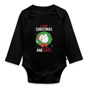 J’aime Noël et Chats Chat Noël - Body Bébé bio manches longues - noir - Devant