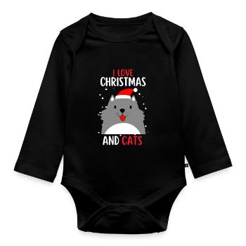 J’aime Noël et Chats Chat Noël - Body Bébé bio manches longues - noir - Devant