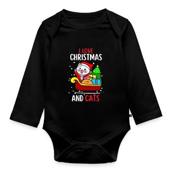 J’aime Noël et Chats Chat Noël - Body Bébé bio manches longues - noir - Devant