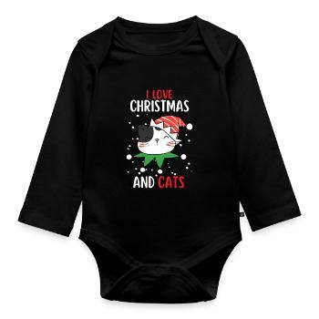 J’aime Noël et Chats Chat Noël - Body Bébé bio manches longues - noir - Devant