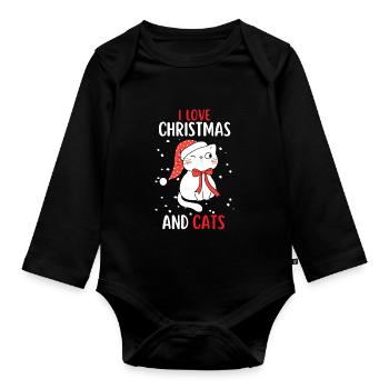 J’aime Noël et Chats Chat Noël - Body Bébé bio manches longues - noir - Devant