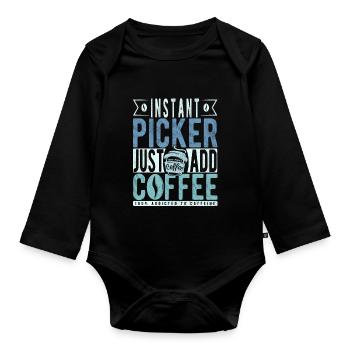 Picker Kaffee Spruch - Baby Bio-Langarm-Body - Schwarz - Vorne