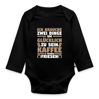 Pferd Reitsport Reiten Pferdesport Kaffee Friese - Baby Bio-Langarm-Body - Schwarz - Vorne