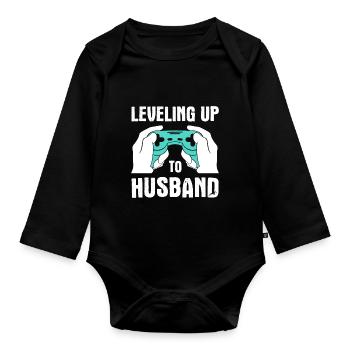 Leveling Up To Husband - Baby Bio-Langarm-Body - Schwarz - Vorne