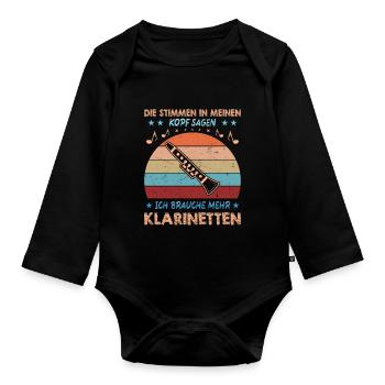 Klarinette Klarinettenspieler Klarinettist - Baby Bio-Langarm-Body - Schwarz - Vorne