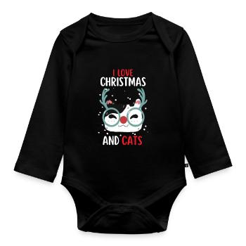 J’aime Noël et Chats Chat Noël - Body Bébé bio manches longues - noir - Devant