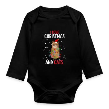 J’aime Noël et Chats Chat Noël - Body Bébé bio manches longues - noir - Devant