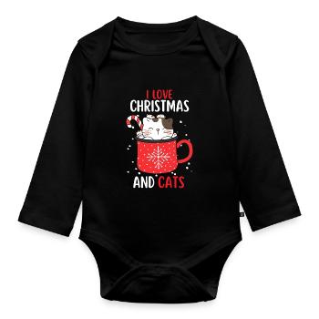 J’aime Noël et Chats Chat Noël - Body Bébé bio manches longues - noir - Devant