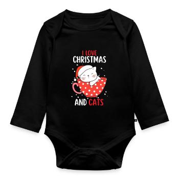J’aime Noël et Chats Chat Noël - Body Bébé bio manches longues - noir - Devant
